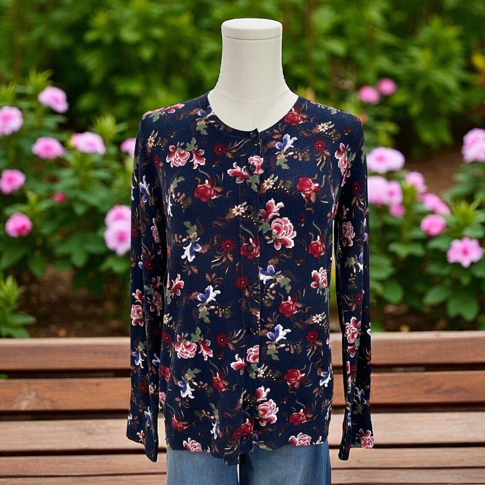 Philosophy‎ Navy Floral Button Cardigan Sweater Womens Cottagecore Romantic SZ M